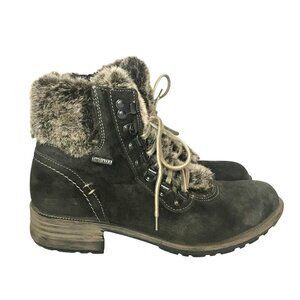 JOSEPH SEIBEL Ankle Boot Brown Leather Winter Womens 10-10.5/ 41 Faux Fur Trim